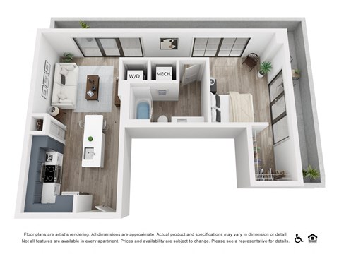 Floor plan for 1 bed, 1 bath, 654 sqft